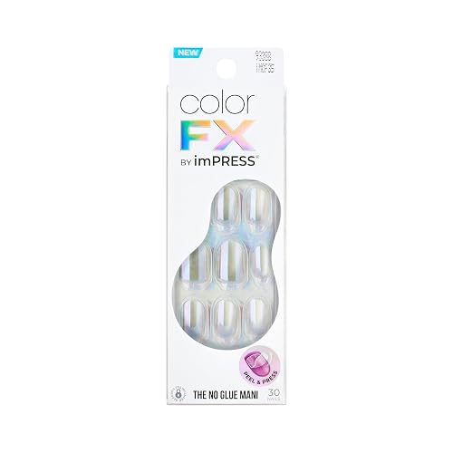 Kiss colorFX by Impress Press On Nails, Sour Love, 30 No Glue Peel and Stick Nails Kit with IMPROVED Adhesive, Silver Short Oval Pearlescent Effect Beauty & Personal Care imPRESS