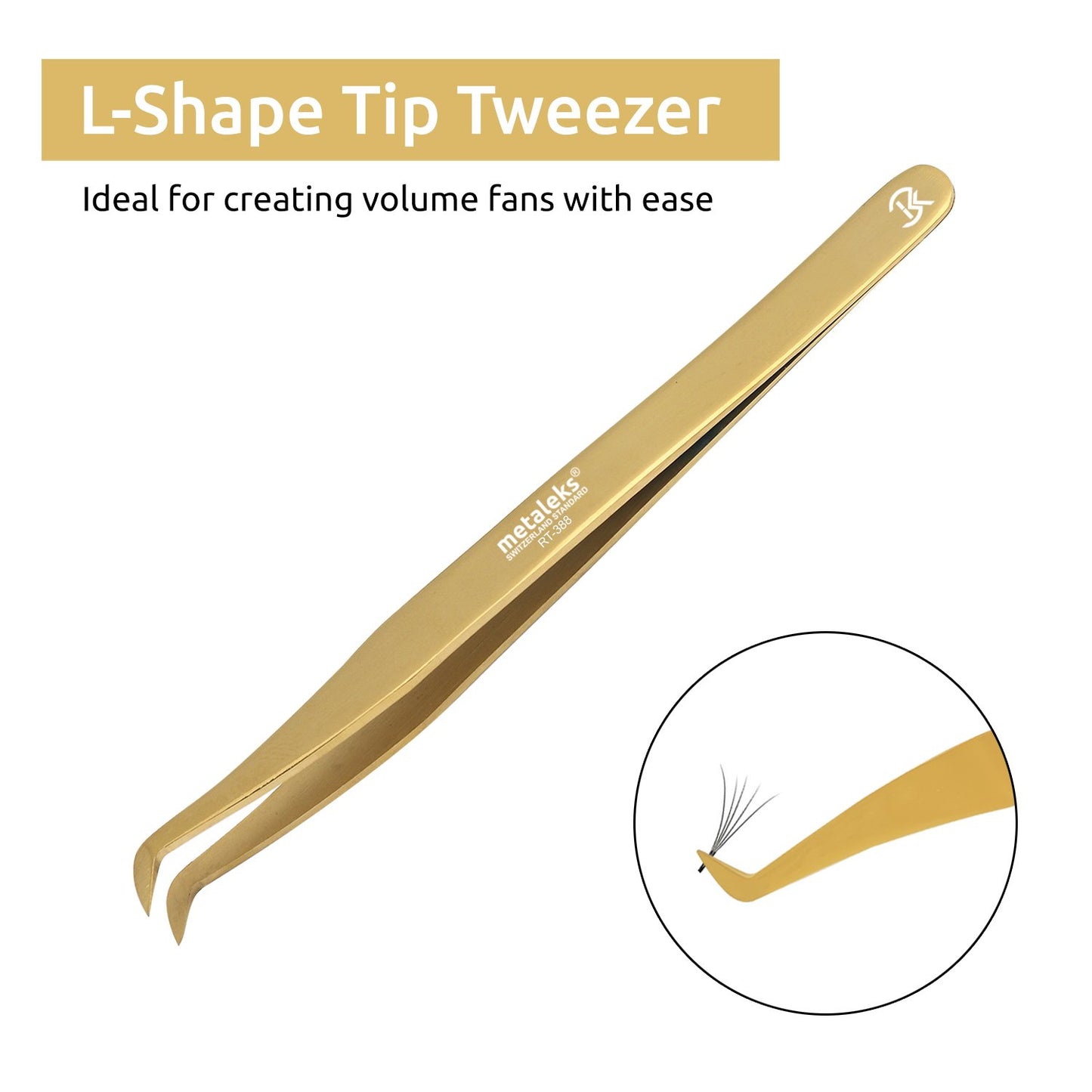 Tweezers for Eyelash Extension Hand Crafted Surgical Stainless Steel L Shape Tip Tweezers. (Golden Titanium Coated.)
