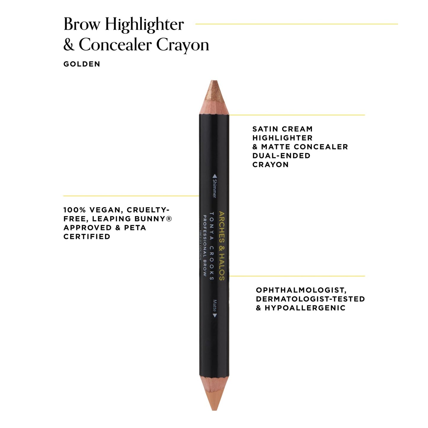 Arches & Halos Brow Highlighting and Concealer Crayon - Golden - Shaping and Shimmer Eyebrow Stick and Highlighter Duo - Soft, Ultra Creamy Formula