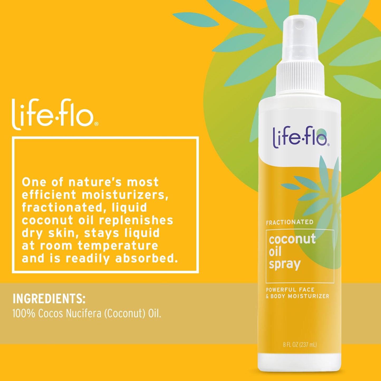 Life-Flo Fractionated Coconut Oil Spray - Liquid Coconut Oil for Skin, Hair and Nails, Lightweight Face Oil, Body Moisturizer, Cuticle Oil