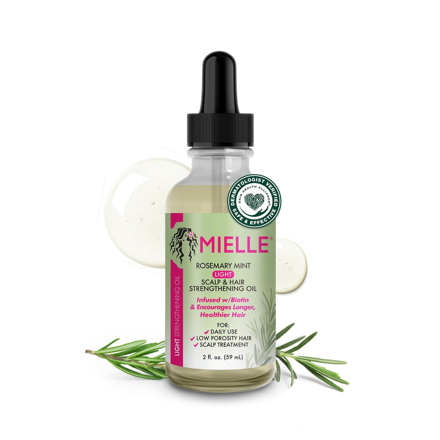 Mielle Organics Rosemary & Mint Light Hair Oil, Split Ends & Dry Scalp Treatment - Infused with Biotin & Essential Oils for Strengthening, Soothing
