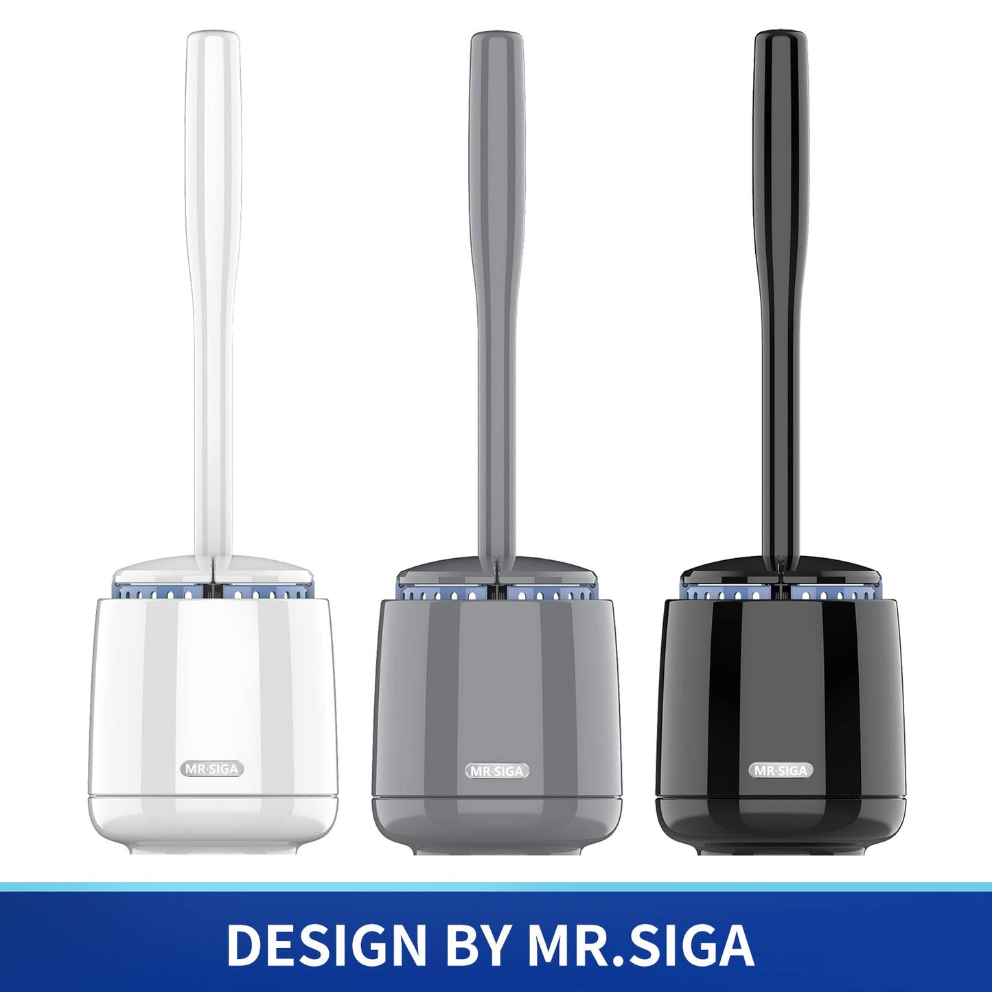 MR.SIGA Toilet Bowl Brush and Holder, Premium Quality, with Solid Handle and Durable Bristles for Bathroom Cleaning, White, 1 Pack