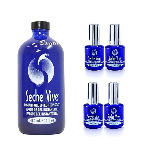 Seche Vive Professional Kit, Instant Gel Effect Top Coat for Nail Polish, 16 oz & 4 Packs of 0.5 oz Refill Beauty & Personal Care Seche