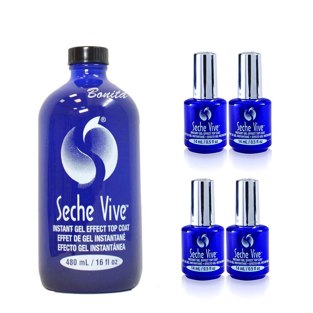 Seche Vive Professional Kit, Instant Gel Effect Top Coat for Nail Polish, 16 oz & 4 Packs of 0.5 oz Refill Beauty & Personal Care Seche