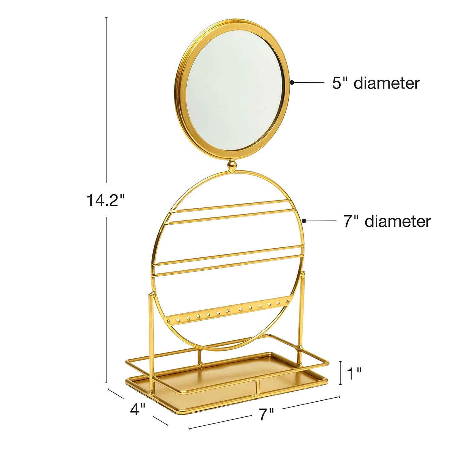 EXCELLO GLOBAL PRODUCTS Free Standing Tabletop Jewelry Organizer with Mirror: Bracelet, Necklace & Earring Storage Display for Bedroom or Vanity…