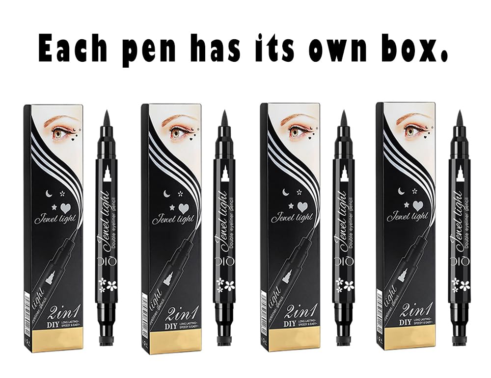 Face Stamp & Eyeliner Set, 4 PCs Black Shape Stamps and Felt Eye Liners, Dual ended 2-in-1 Eye Makeup Pen
