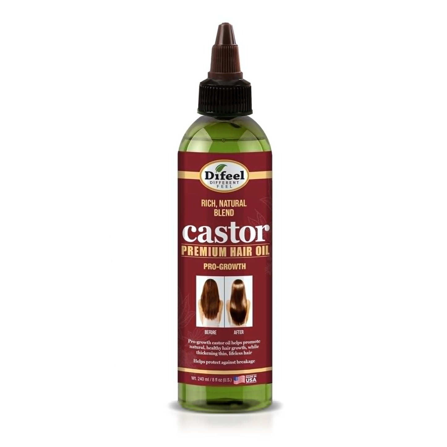 Difeel Pro-Growth Hair Oil - Premium 99% Natural Castor Oil for Hair Growth, 8 oz.