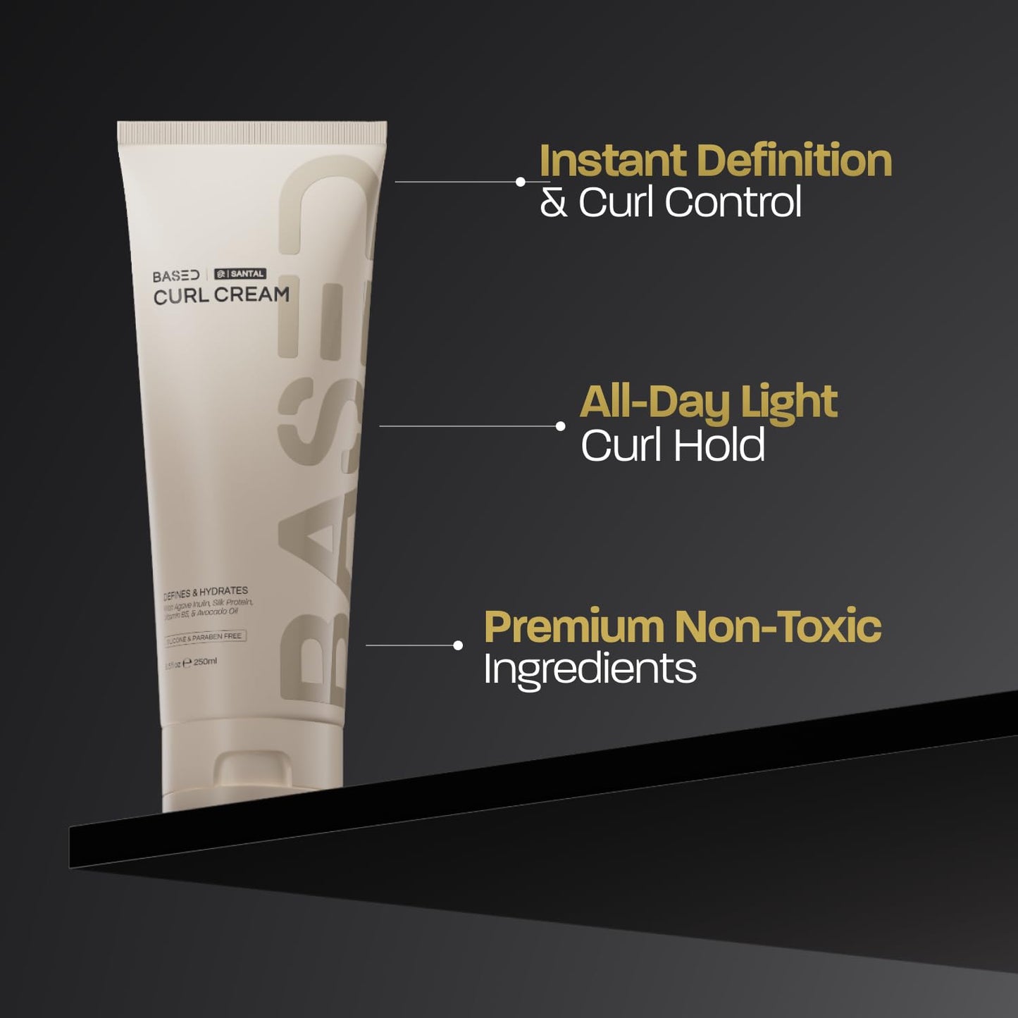 BASED Curl Cream for Men, Curl Defining Cream for Curly Hair, No Harsh Chemicals or Artificial Fragrance, Medium Hold, Hydrates & Nourishes
