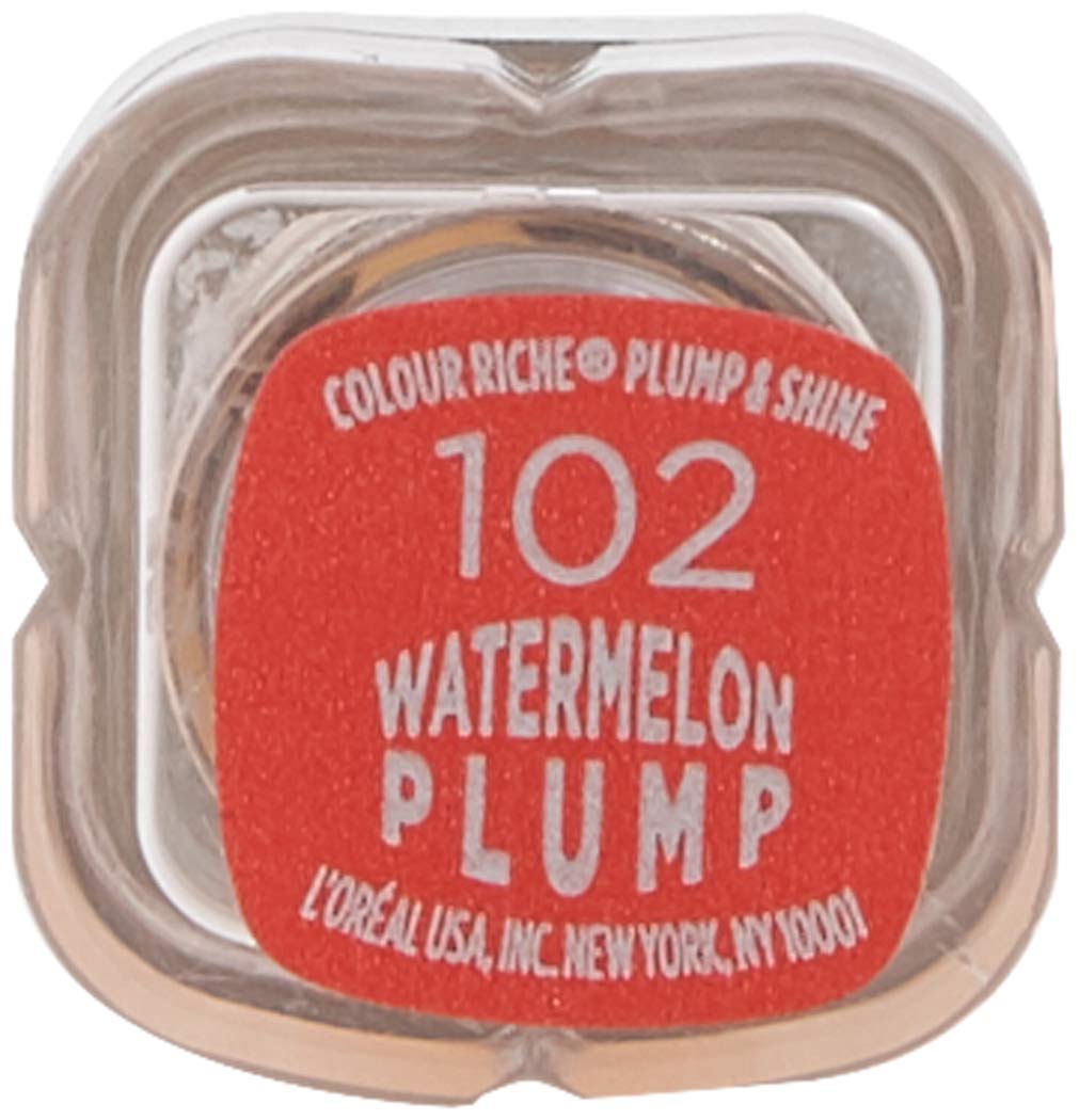 L'Oreal Paris Makeup Colour Riche Plump and Shine Lipstick, for Glossy, Radiant, Visibly Fuller Lips with an All-Day Moisturized Feel, Watermelon
