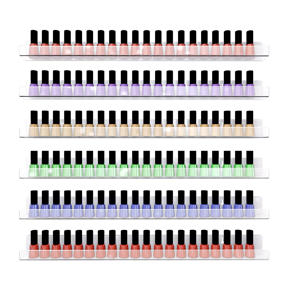 Sezanrpt 24 Inches Acrylic Nail Polish Rack for Wall, Clear Nail Polish Organizer Wall Mounted for 150 Bottles, 6 Pack
