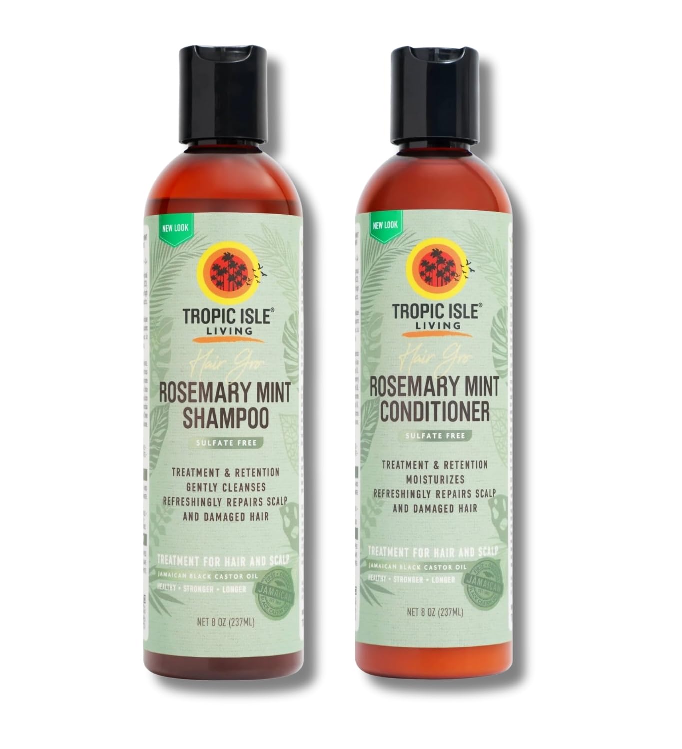 Tropic Isle Living Hair Gro Rosemary Mint Shampoo 8oz and Conditioner 8 oz Gently Cleanses, Repairs & Nourishes with Mint, Aloe Vera & Shea Oil