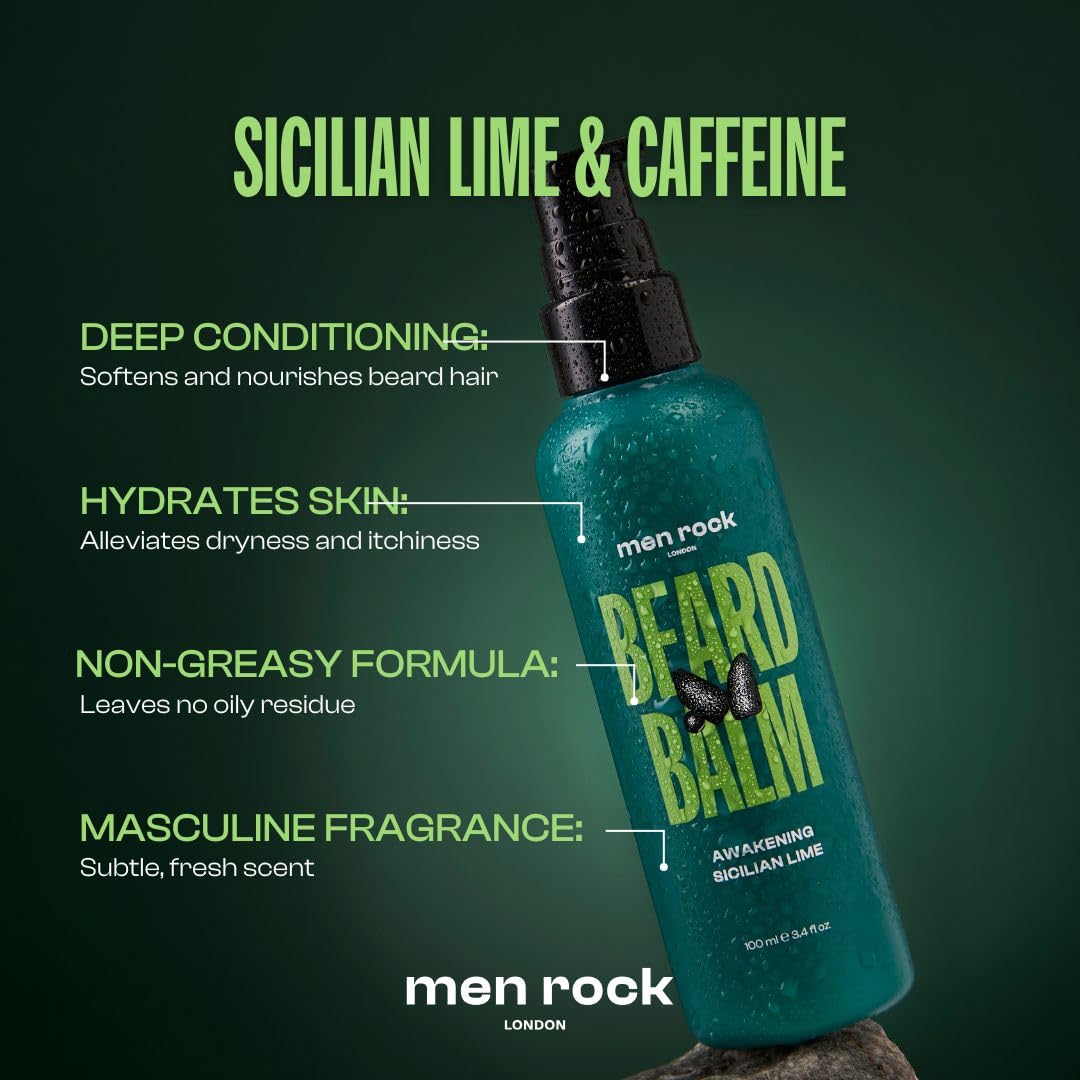 Men Rock Beardy Beloved Awakening Essential Beard Kit - Sicilian Lime - Beard Balm and Wash - Mens Face Care Kit - Skincare Products for Men - 2 Pc Beauty and Personal Care Men Rock
