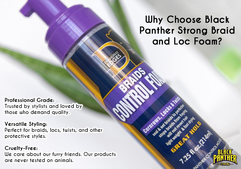 Diamond Edges Black Panther Braids Control Foam for braids Mousse 7.25 fl.oz. Great Hold
