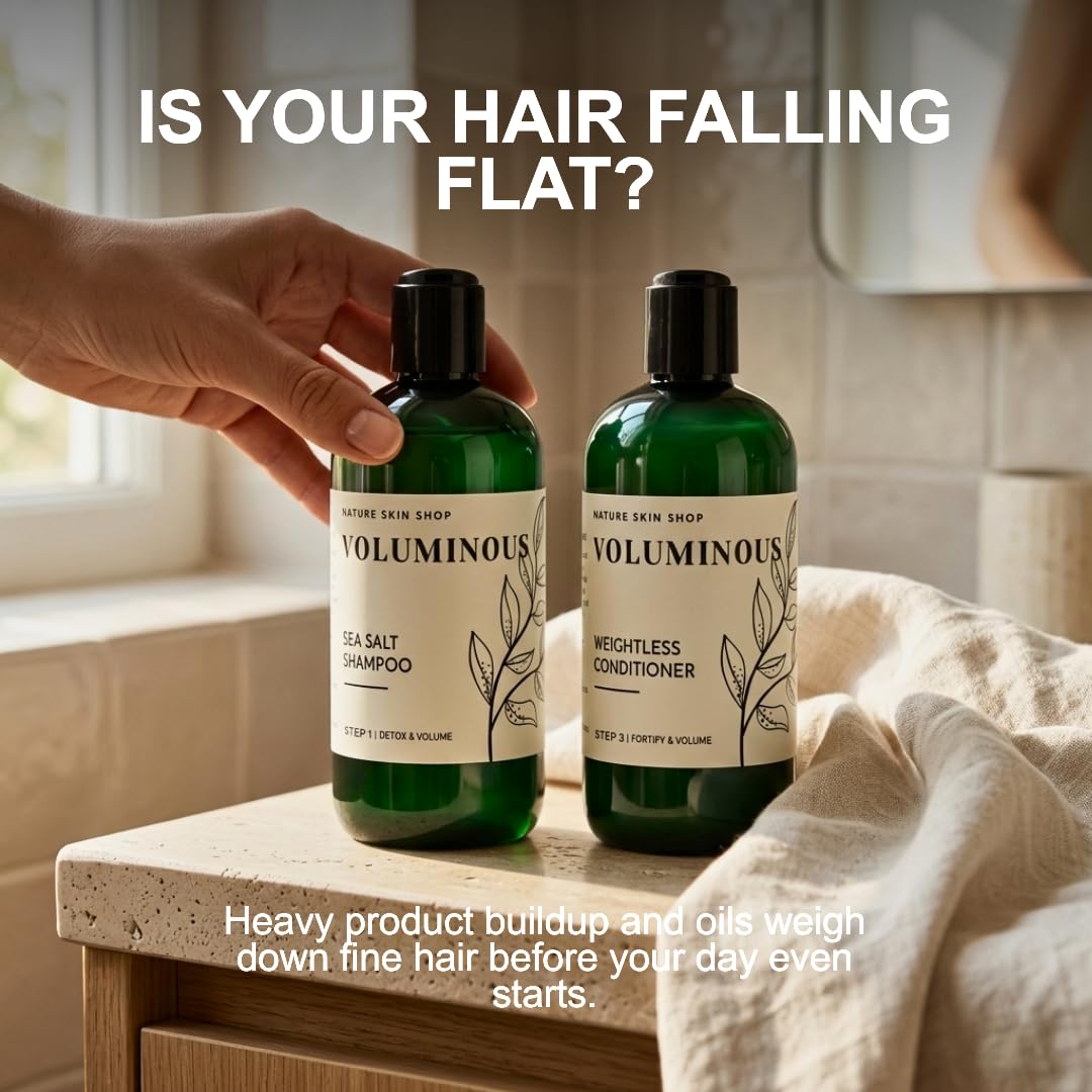 Nature Skin Shop Voluminous Sea Salt Shampoo and Conditioner Set, Clarifying for Soft or Hard Water, Removes Buildup from Fine, Oily & Flat Hair