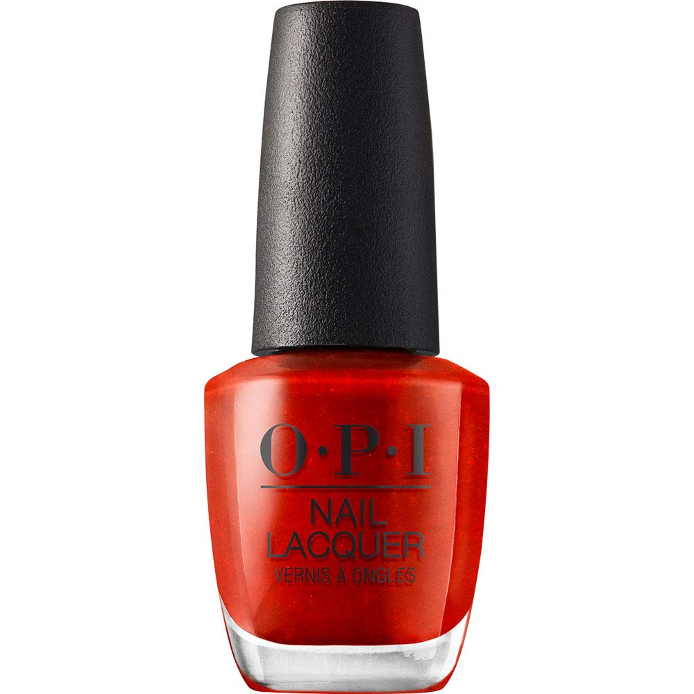 OPI Nail Lacquer Gimme a Lido Kiss | Opaque Bright Red Shimmer Chip Resistant Nail Polish | Fast Drying, Streak Free