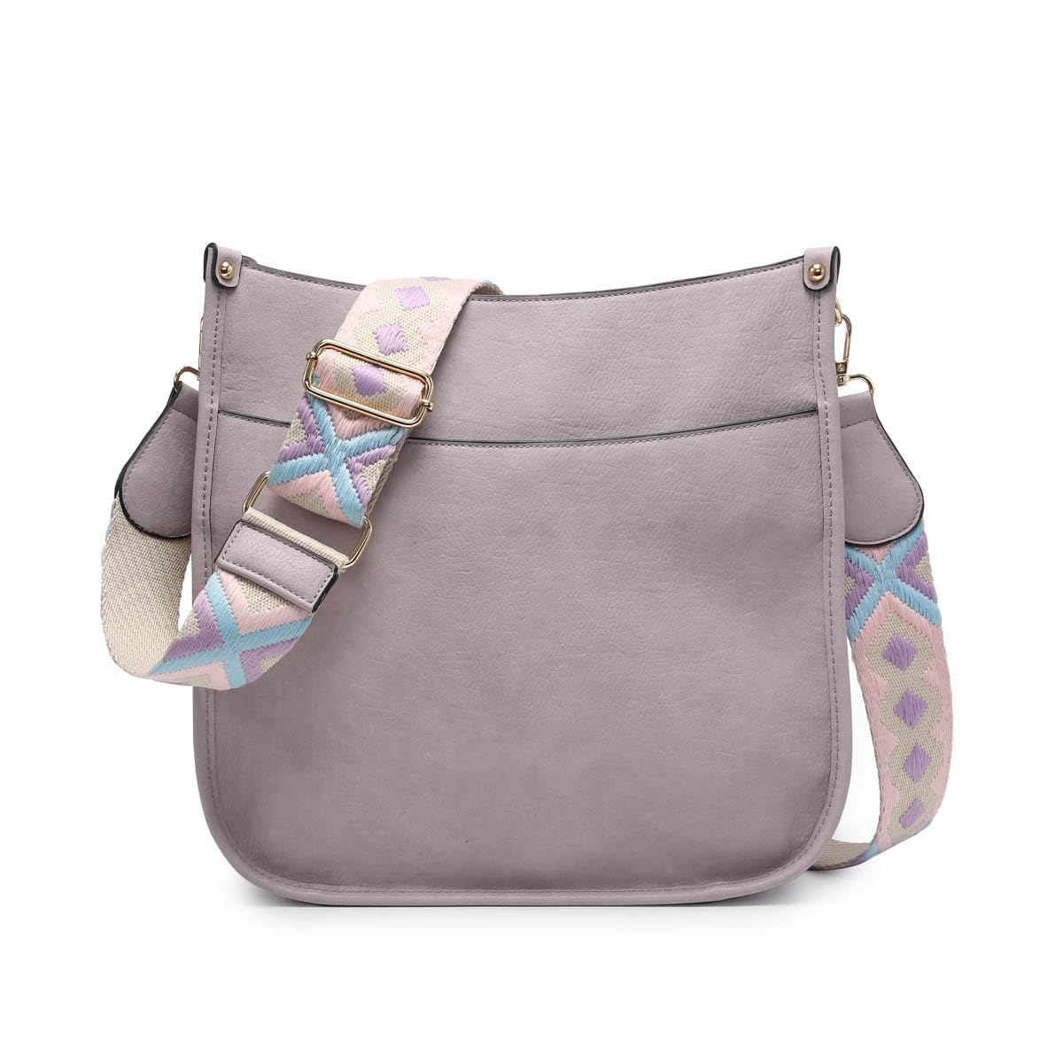 JEN & CO. Crossbody Bags for Women Trendy Vegan Leather Hobo Purses Shoulder Handbags with Wide Adjustable Guitar Strap, Dusty Lavender