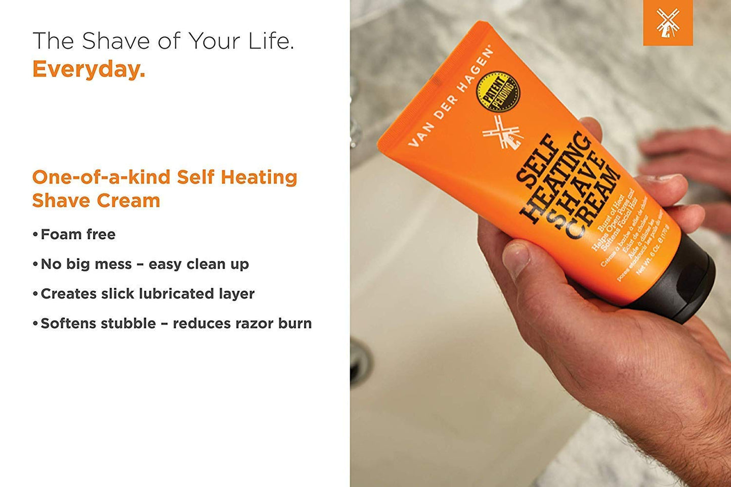 Van Der Hagen Self-Heating Shave Cream - Burst of Warmth Opens Pores and Softens Stubble, 6 oz