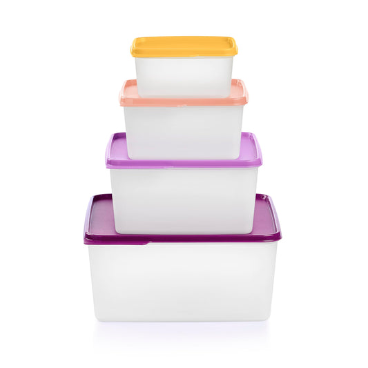 Tupperware Keeptabs 4-Container Stacking Food Storage Set, Multi Color Lids, Nestable, Dishwasher Safe and BPA Free (4 Containers, 4 Lids)