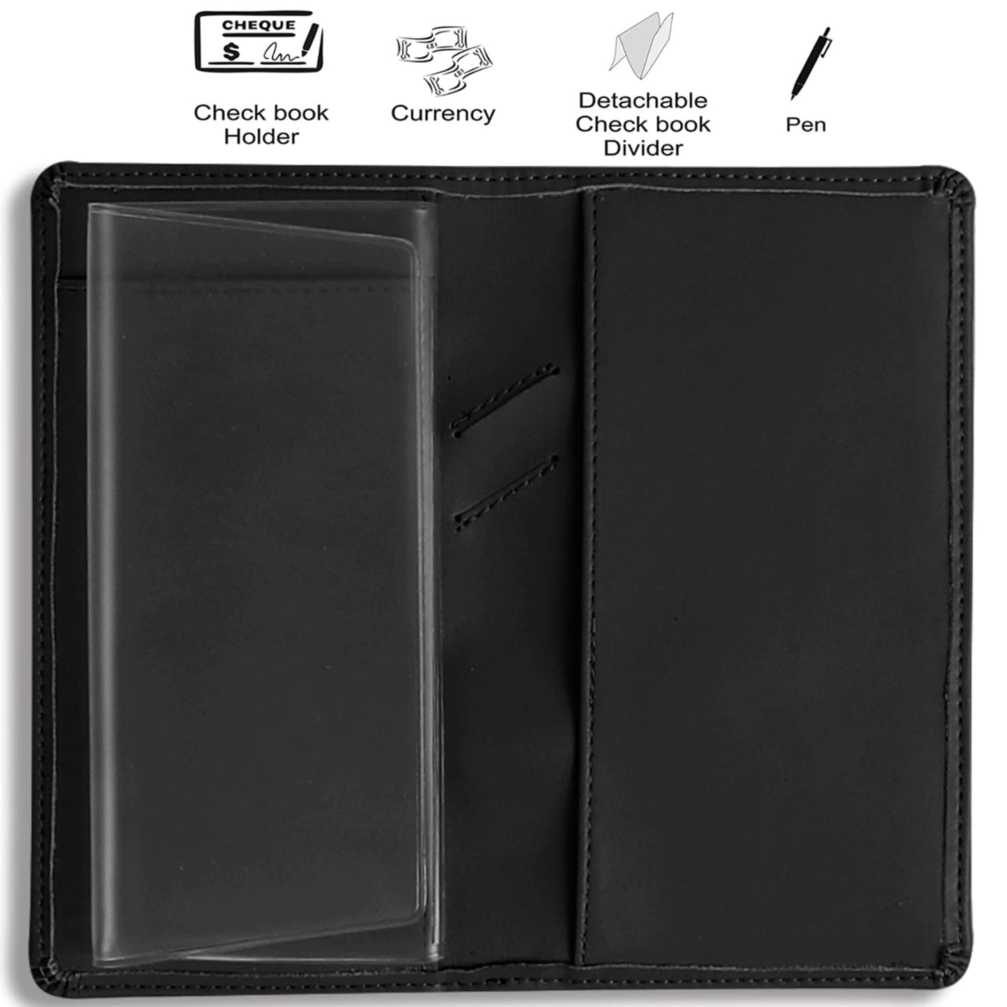 Sanlykate Leather Checkbook Cover For Men And Women, Check Book Case Card Holder With Free Divider, Standard Register Duplicate Checks Pen Inserts