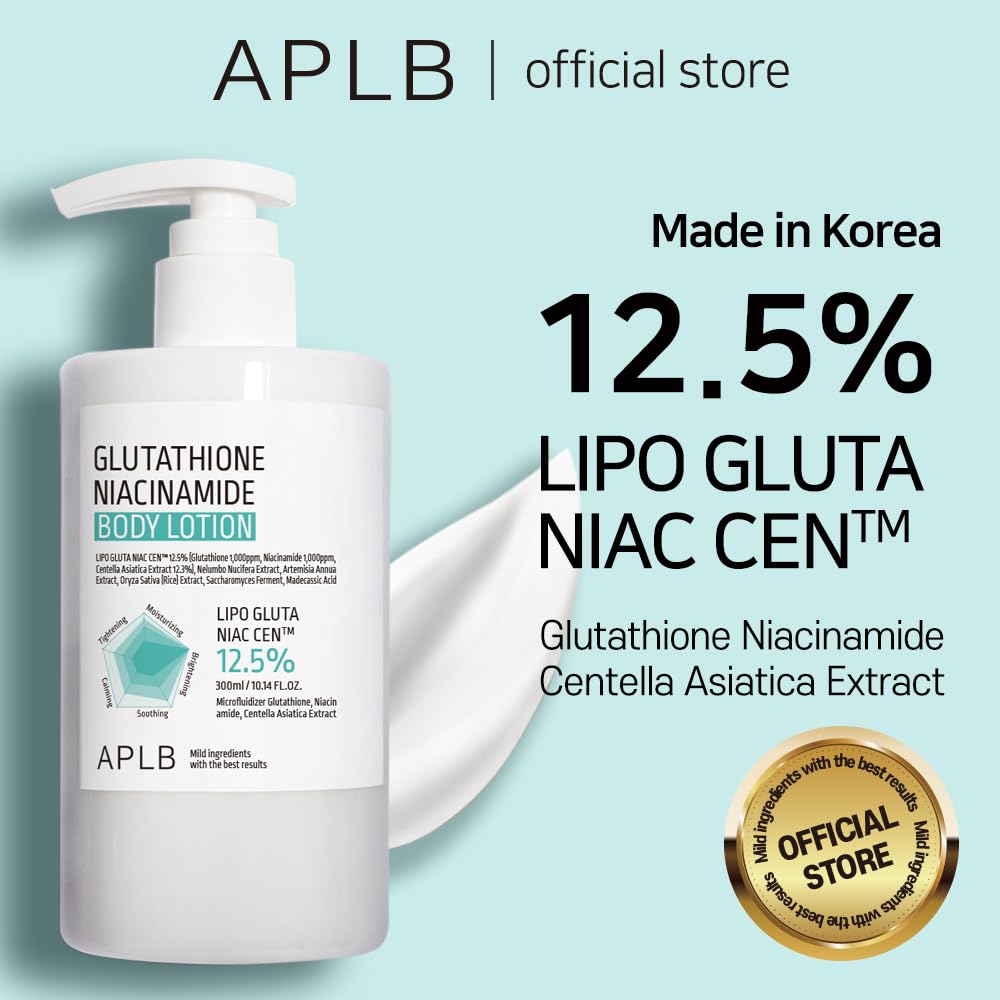 APLB Glutathione Niacinamide Body Lotion | LIPO GLUTA NIAC CEN™ 12.5% 10.14 FL.OZ/Korean Skincare, Long lasting hydration, Revitalize for gentle Beauty and Personal Care APLB