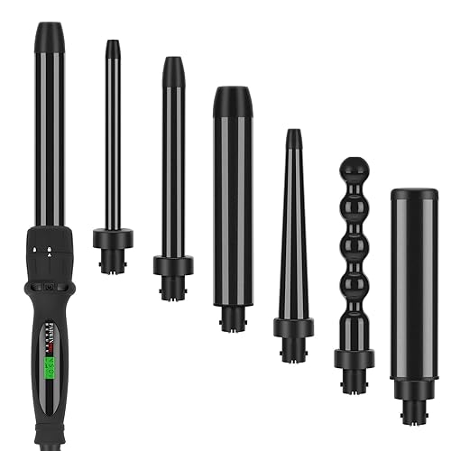 PARWIN PRO BEAUTY 7 in 1 Curling Iron Wand Set,Dual Voltage Curling Wand with 7 Interchangeable Diamond Ceramic Hair Curler Wands with LCD Temperature