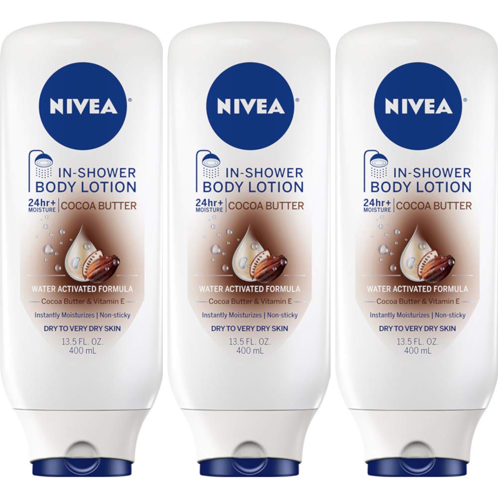 NIVEA Lotion In-Shower Cocoa Butter 13.5 Ounce (Dry To Very Dry) (400ml) (Pack of 3)