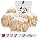 Shower Cap for Women Reusable Extra Large Shower Cap for Men (Golden 4 Pack Large) Satin Double Layer EVA Waterproof Long Hair Cap