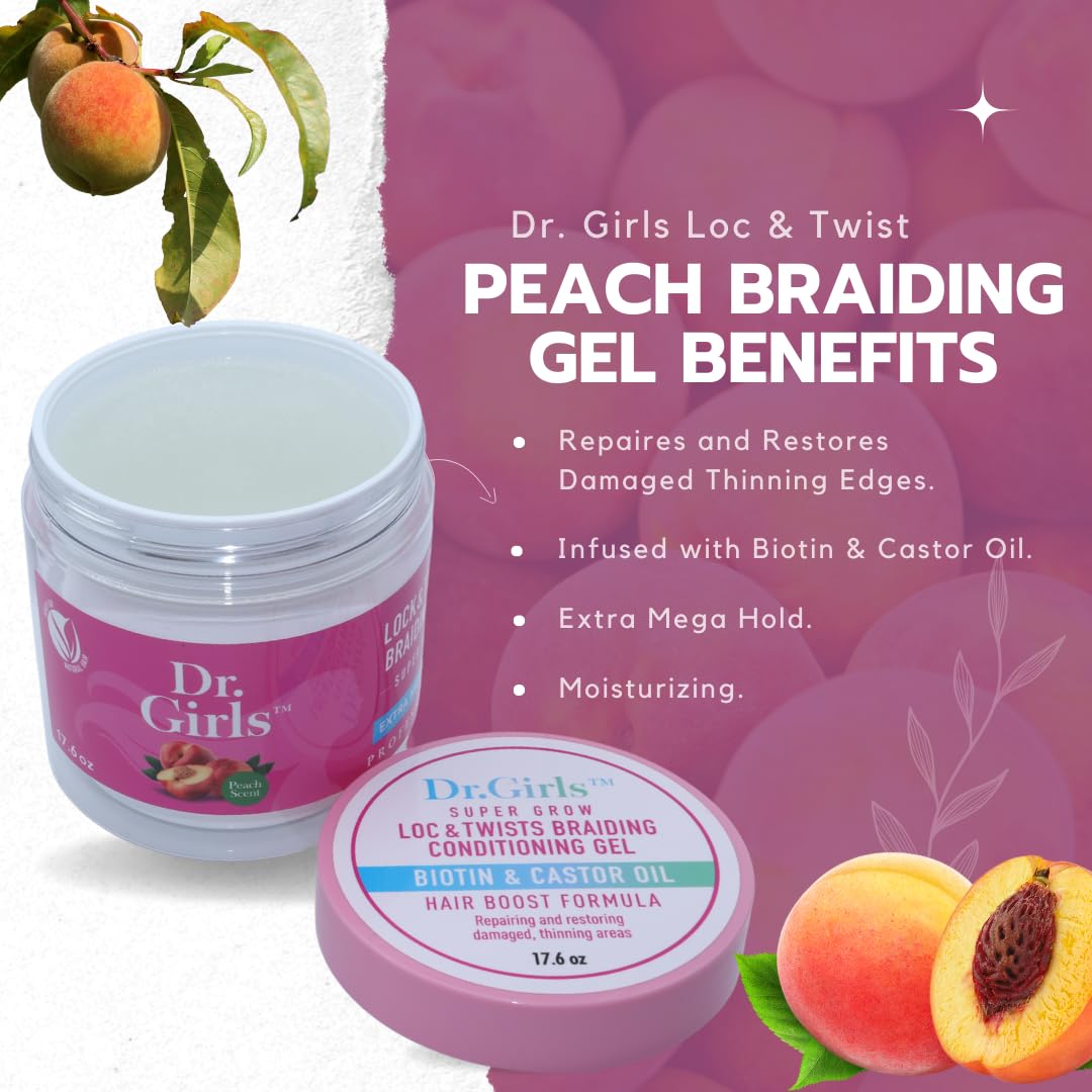 R&B Collection Dr. Girls Braiding conditioning Gel / 24 Hour Hold/Extra Mega Hold/17.6oz (Peach)
