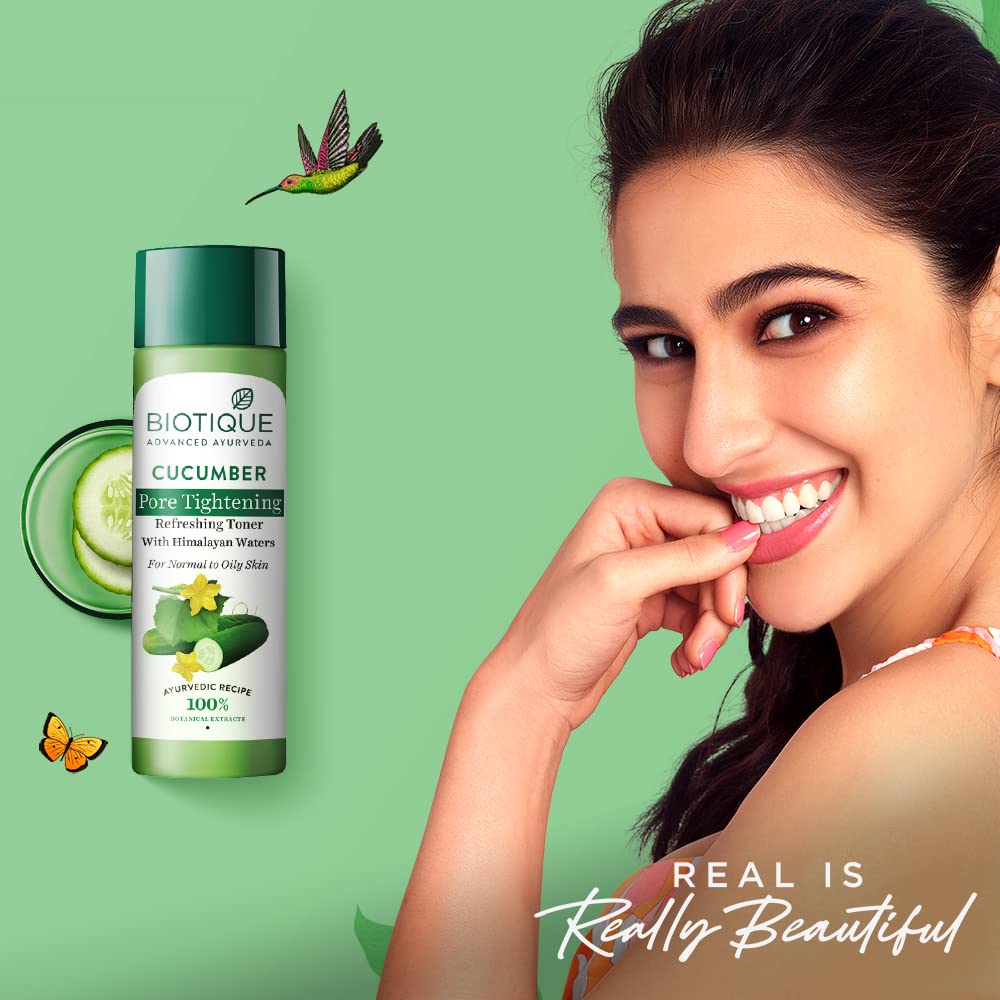 Biotique Bio Cucumber Pore Tightening Toner with Himalayan Waters for Normal to Oily Skin -120 ML/ 4.06Fl.Oz. I Help from Harmful Effects of Sun I
