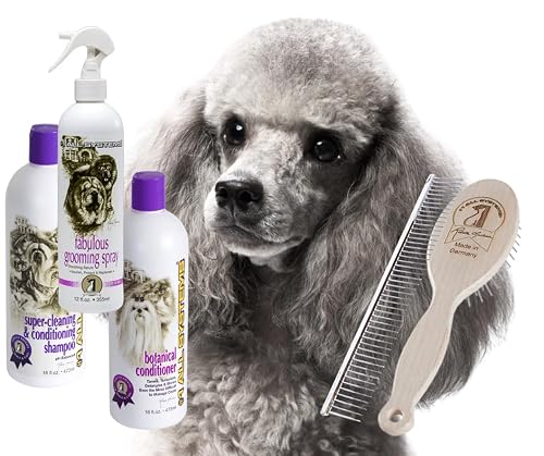 #1 All Systems Poodle Grooming Package, Shampoo, Conditioner, Spray, Brush and The Perfect Poodle Comb