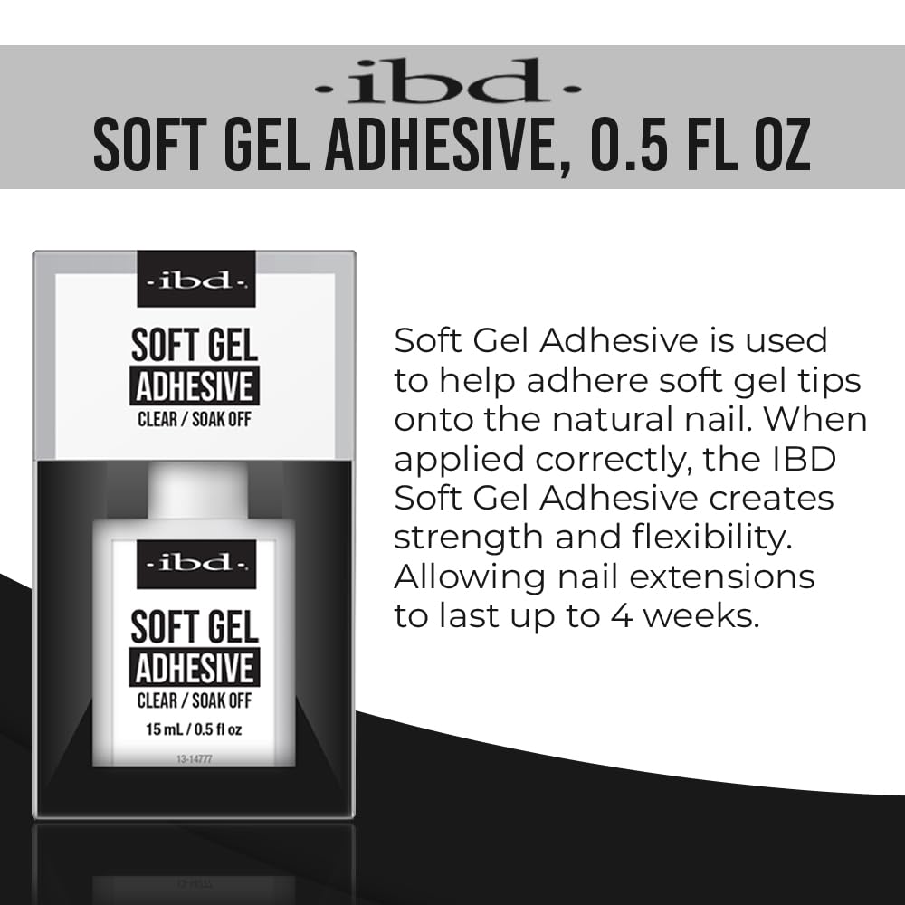 IBD Soft Gel Nail Adhesive - Clear Gel Nail Glue for Fake Nails, Tips, & Acrylic Extensions, Durable, Easy Soak-Off Bond, 0.5 fl oz Beauty & Personal Care IBD