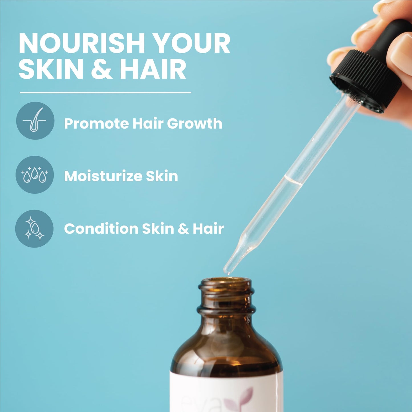 Eva Naturals 100% Pure Castor Oil - Cold Pressed for Eyelash, Eyebrow, Hair & Lash Growth, Thicker Brow & Face Serum Drops for Wrinkles, Hydrating