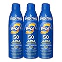 Coppertone Sport Sunscreen Spray SPF 50, Sweat, Heat and Water Resistant Sunblock, Lightweight, Oxybenzone Free, Spray Sunscreen Bulk Pack, 5.5 Oz