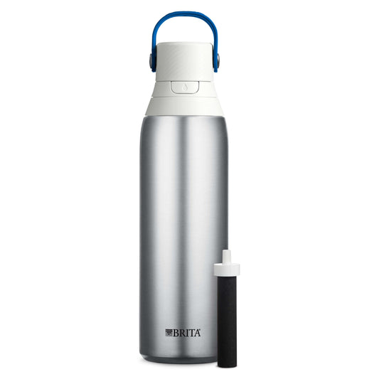 Brita Stainless Steel Premium Filtering Water Bottle, BPA-Free, Replaces 300 Plastic Water Bottles, Filter Lasts 2 Months or 40 Gallons, Includes 1