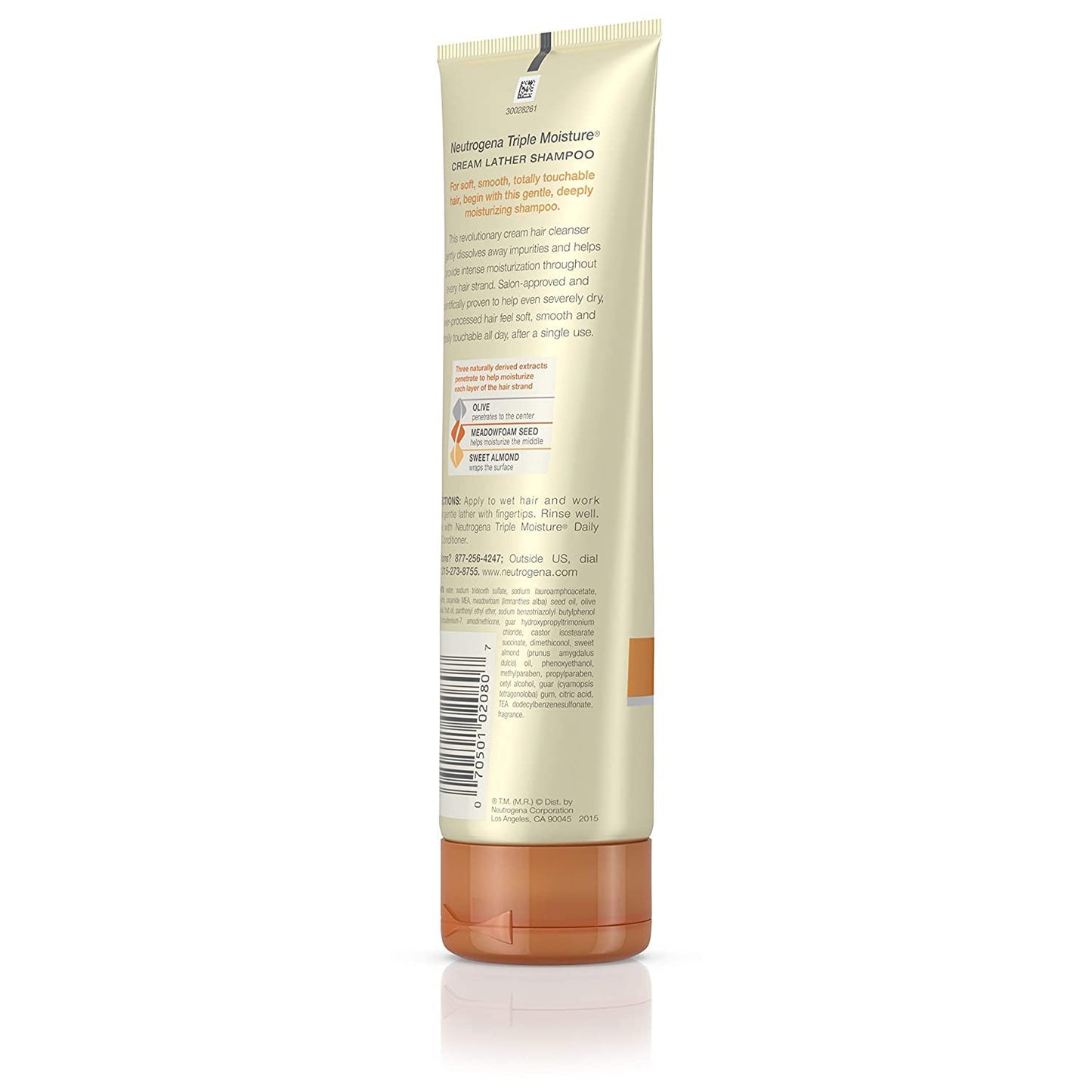 Neutrogena Triple Moisture Cream Lather Shampoo for Extra Dry Hair, Damaged & Over-Processed Hair, Hydrating with Olive, Meadowfoam & Sweet Almond
