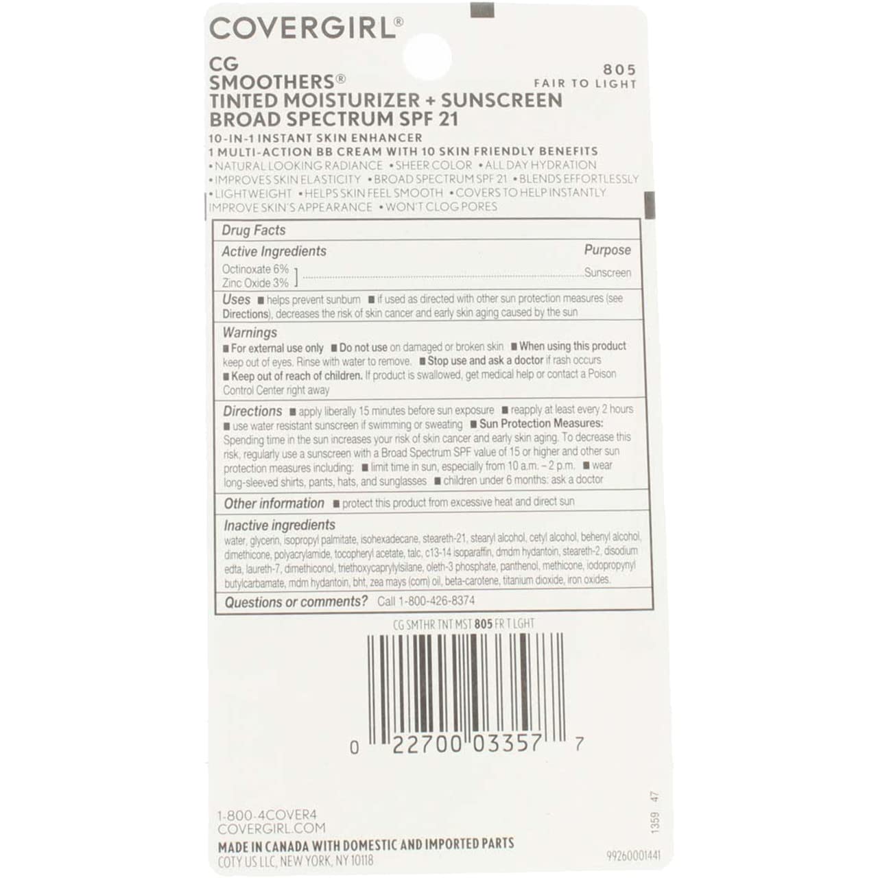 CoverGirl Smoothers SPF 21 Tinted Coverage, Fair to Light [805], 1.35 oz (Pack of 8)