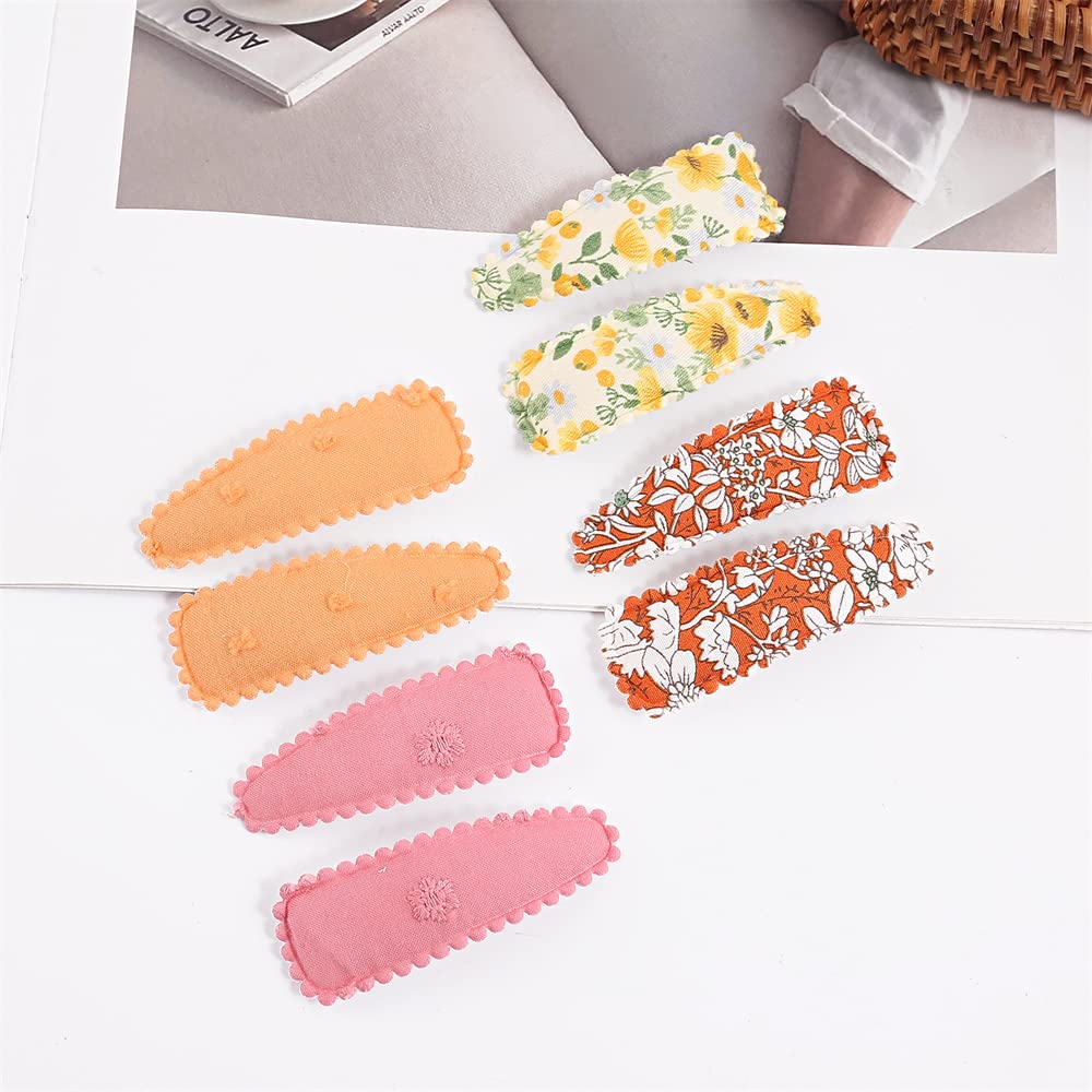JIAHANG 20 Pcs Baby Girls Floral Print Hair Clips in Pair, Non Slip Hairpins Cotton Snap Hair Barrettes Thin Thick Hair Accessories for Toddlers