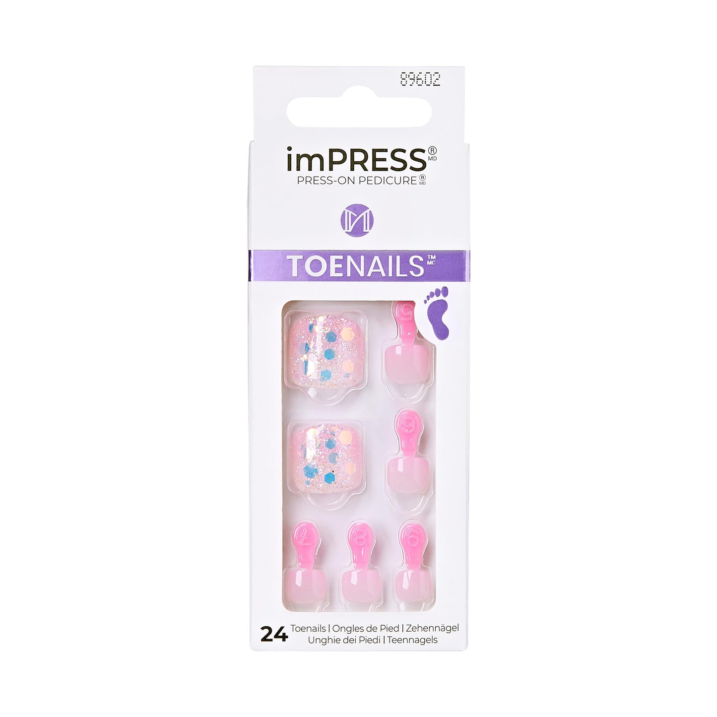 KISS Impress No Glue Pedi Press-On Toenails, Light Pink, Glitter, Squoval Shape, Includes 24 Nails, Prep Pad, 1 Manicure Stick, 1 Mini File Beauty & Personal Care KISS