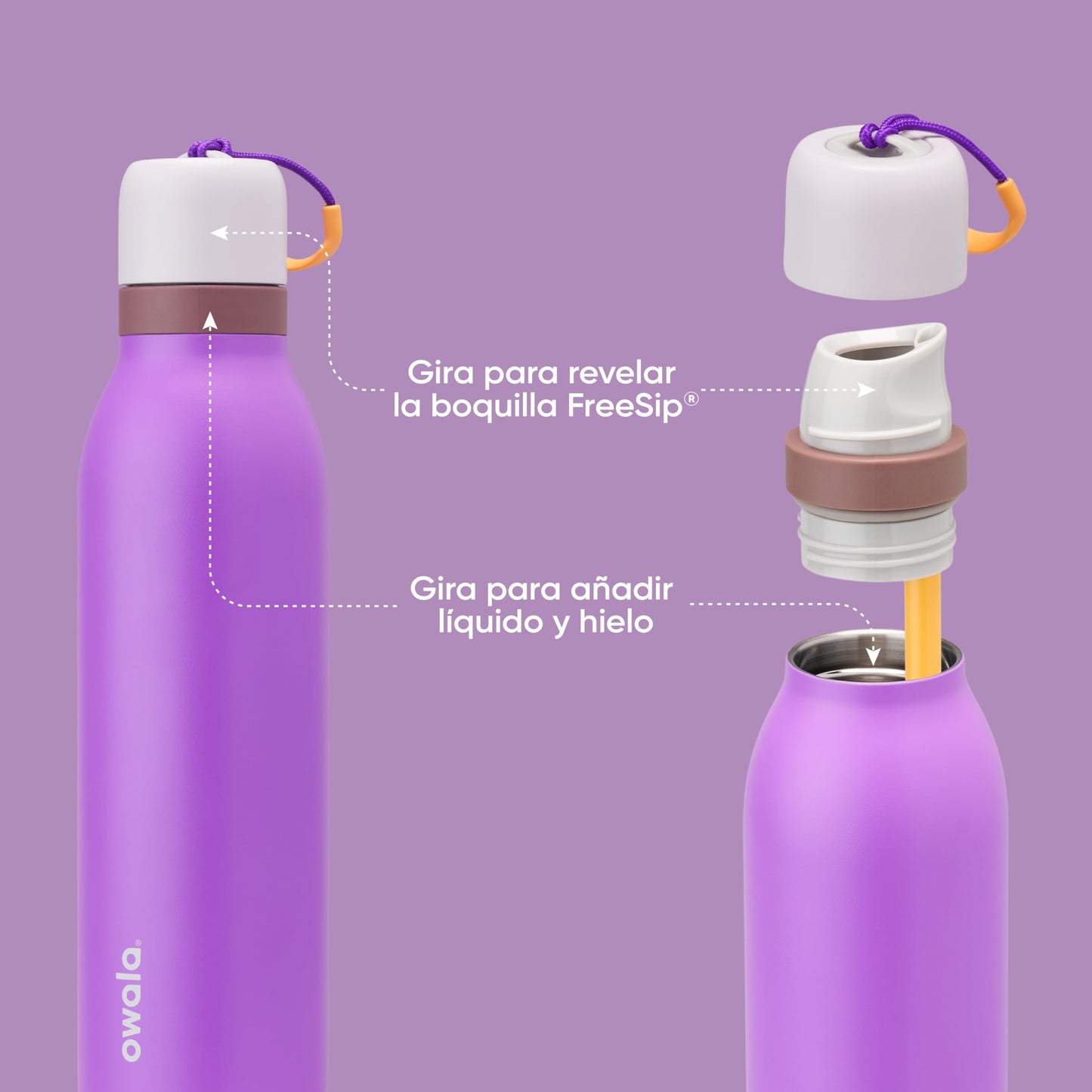 Owala FreeSip Twist Insulated Stainless Steel Water Bottle with Straw for Sports and Travel, BPA-Free, 24-oz, Purple/Purple (California Grapevine)