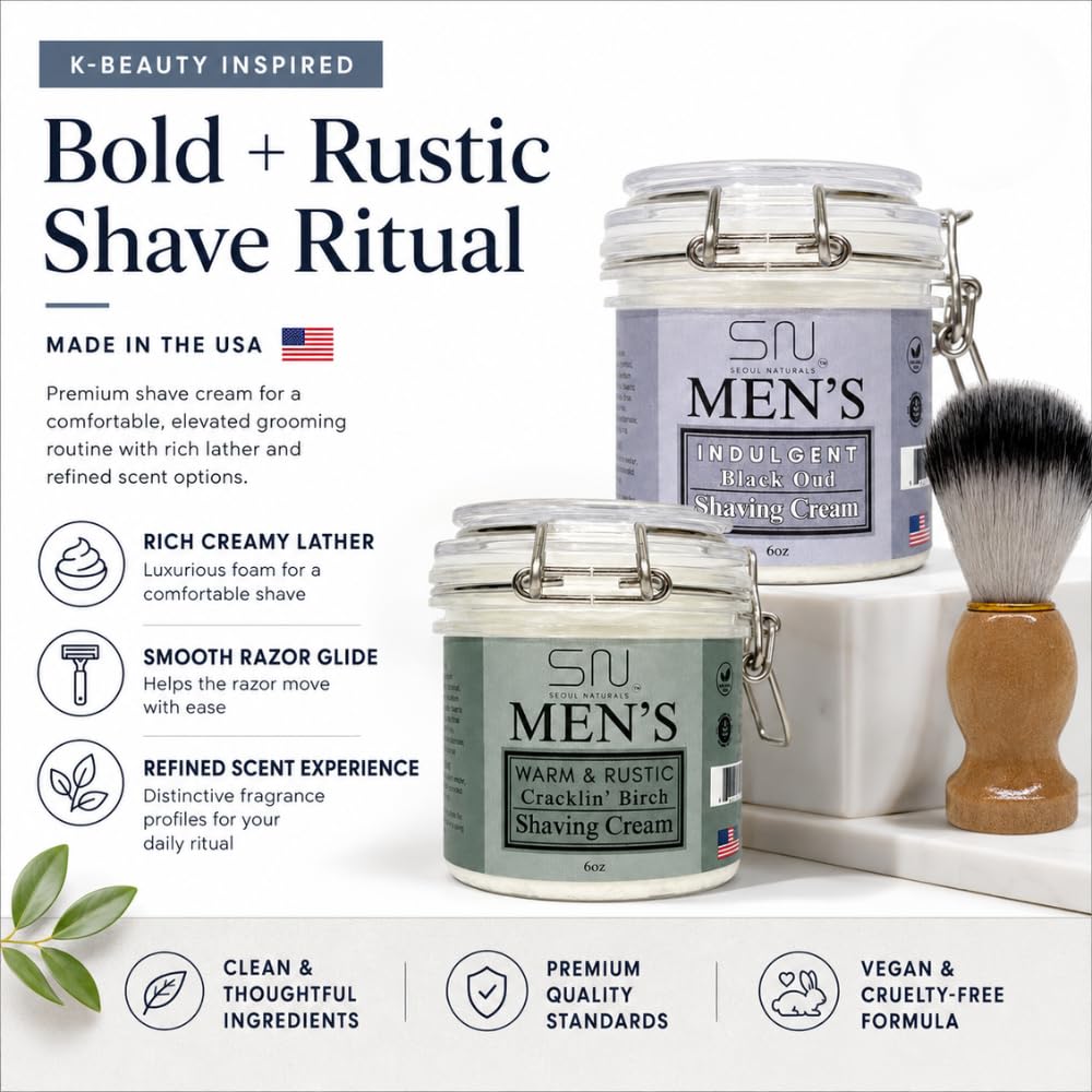 Seoul Naturals Earthy Cedarwood and Sandalwood Shaving Cream with Barber Brush, k beauty, 6 oz Beauty and Personal Care Seoul Naturals