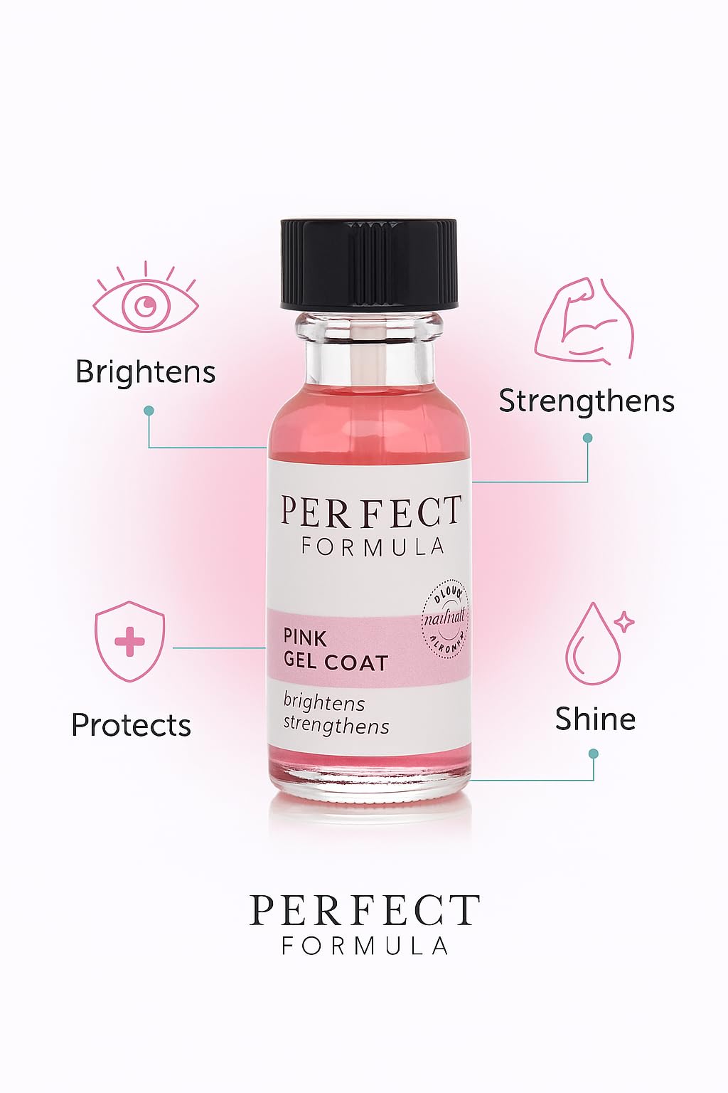Perfect Formula Pink Gel Coat - Rosey Glow Nail Strengthener & Keratin Treatment, 0.6 oz - Protein-Rich, Glossy Pink Gel Nail Polish for Damaged Nails