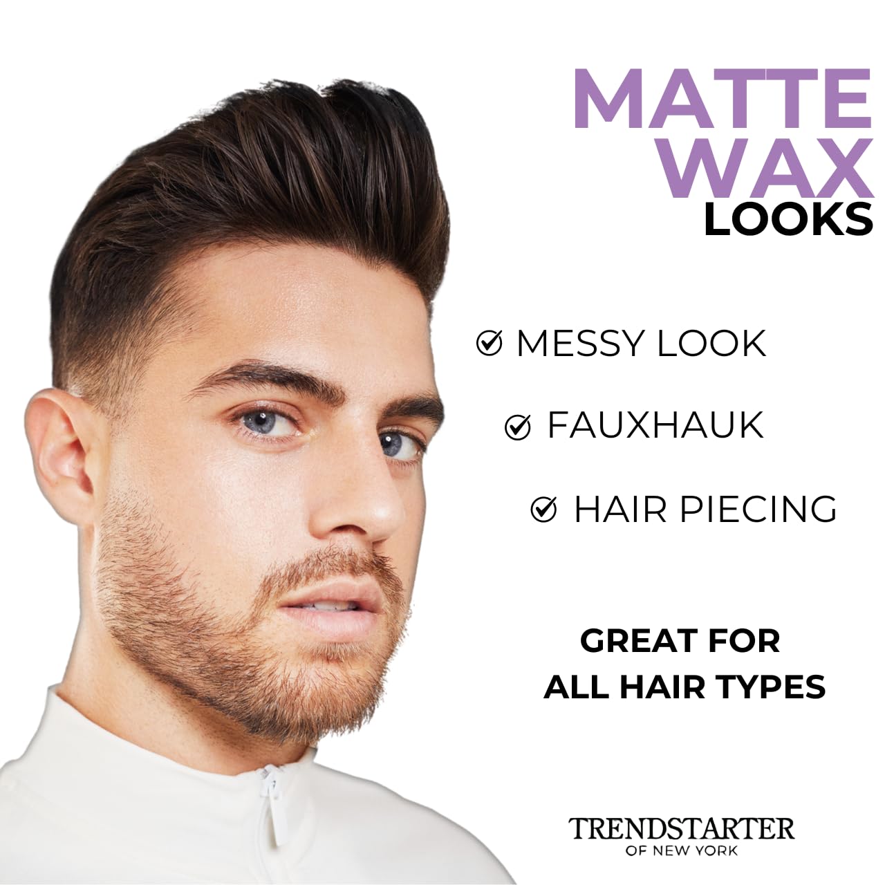 TRENDSTARTER - MATTE WAX (4oz) - Firm Hold - Matte Finish - Water Based All-Day Hold Hair Styling Pomade - Flake-Free Styling Wax for All Hair Types