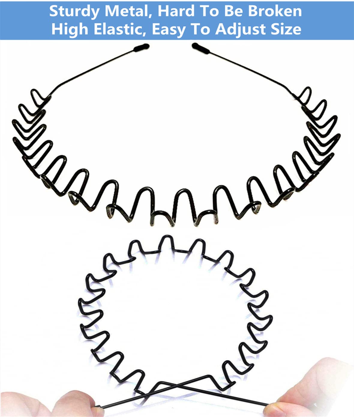 bodbop Metal Hair Band for Men Headband Women Bands Unisex Black Wavy Spring Outdoor Sports Headbands Men's Hoop Clips Accessories Simple Elastic Non Beauty and Personal Care bodbop
