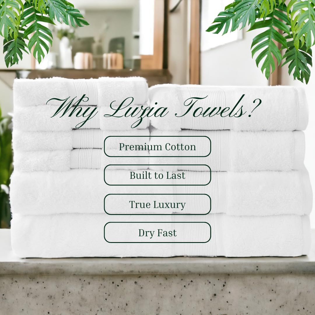 Luzia 8 Piece Bathroom Towel Set - 100% Turkish Cotton, Premium Quality - 2 Bath Towels 2 Hand Towels and 4 Washcloths (White)