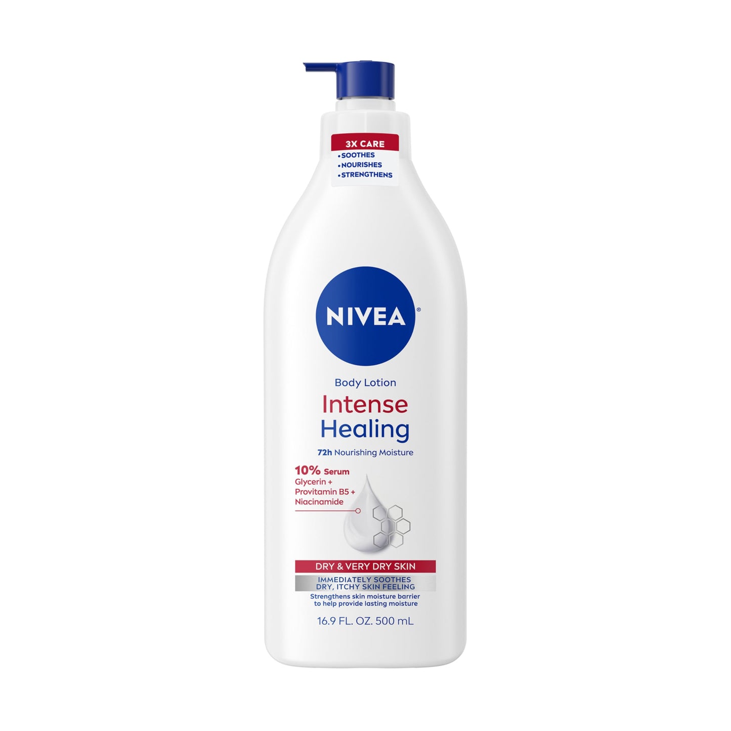 NIVEA Intense Healing Body Lotion for Very Dry, Itchy Skin with Glycerin, Provitamin B5 and Niacinamide, 72-Hour Body Moisturizer, 16.9 Fl Oz Pump