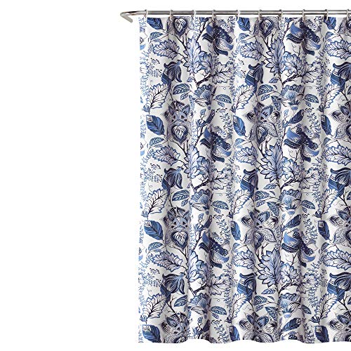 Lush Decor, Blue Cynthia Jacobean Shower Curtain-Fabric Floral Print Design,72 x 72