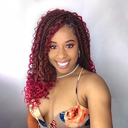 Wodun 14inch Goddess Box Braids Crochet Hair Pre Looped Box-Braids Crochet-Hair with Curly Ends For Black Women Synthetic 3X Bohemian Box Braiding