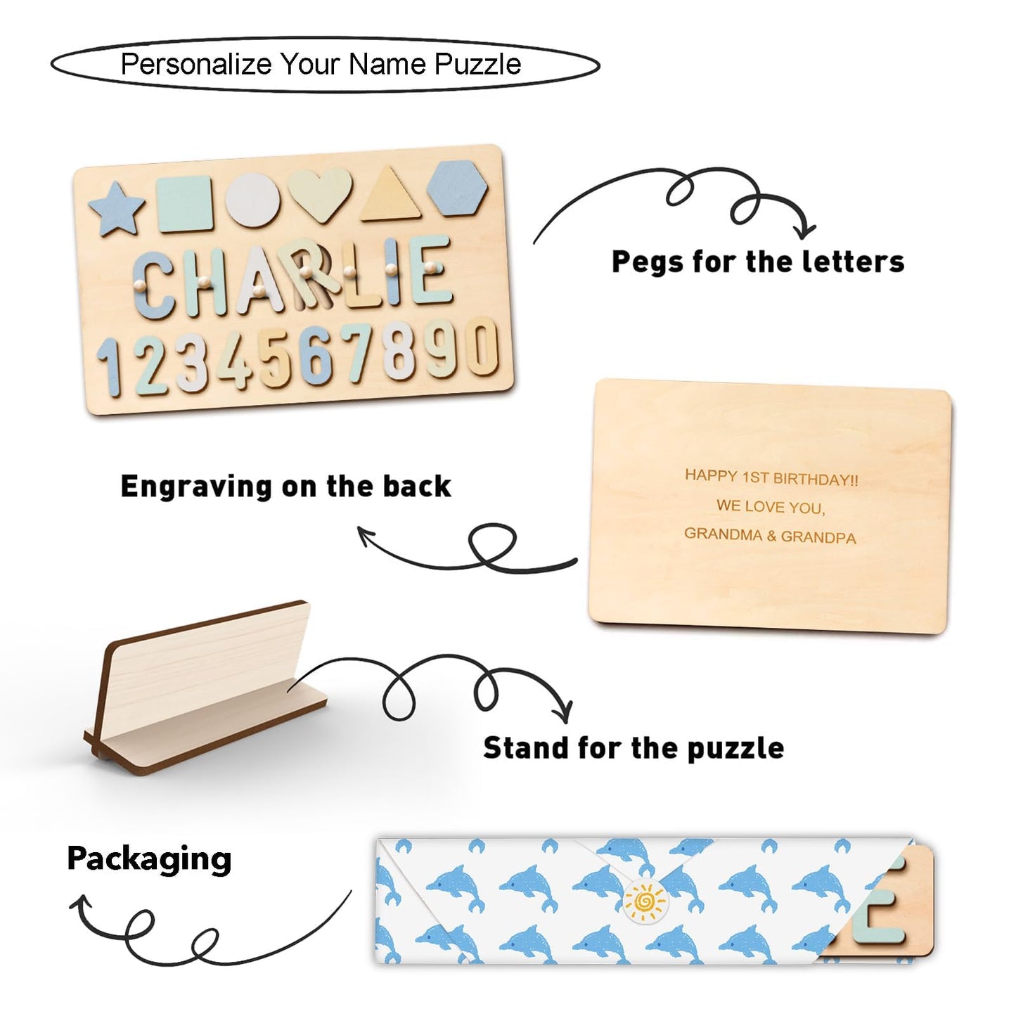 GifXify Personalized Name Puzzle – Custom Wooden Puzzle for Toddlers 1-3, Montessori Keepsake Gift for Baby Shower, Birthday & Christmas