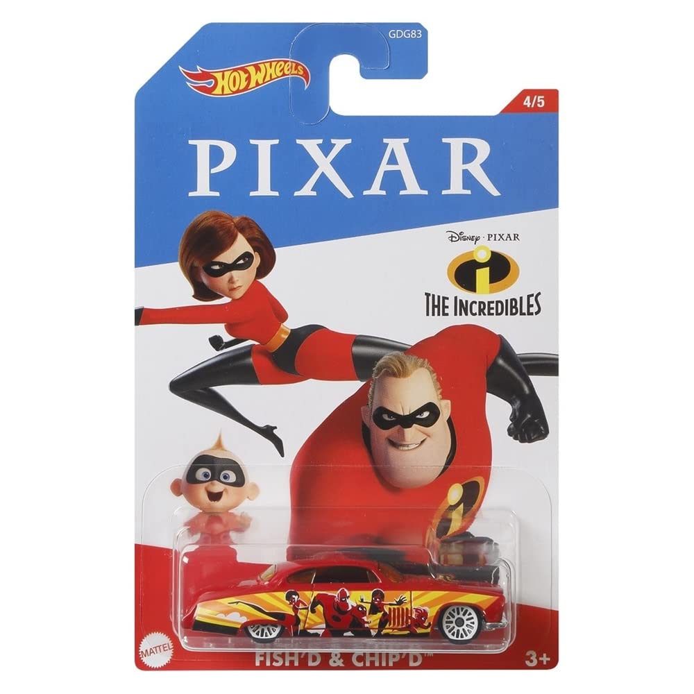 Hot Wheels Movie Characters Series ~ The Incredibles - Character Diecast Car - GJV21 4/5 ~ Fish'd & Chip'd - Red ~ 1:64 Scale