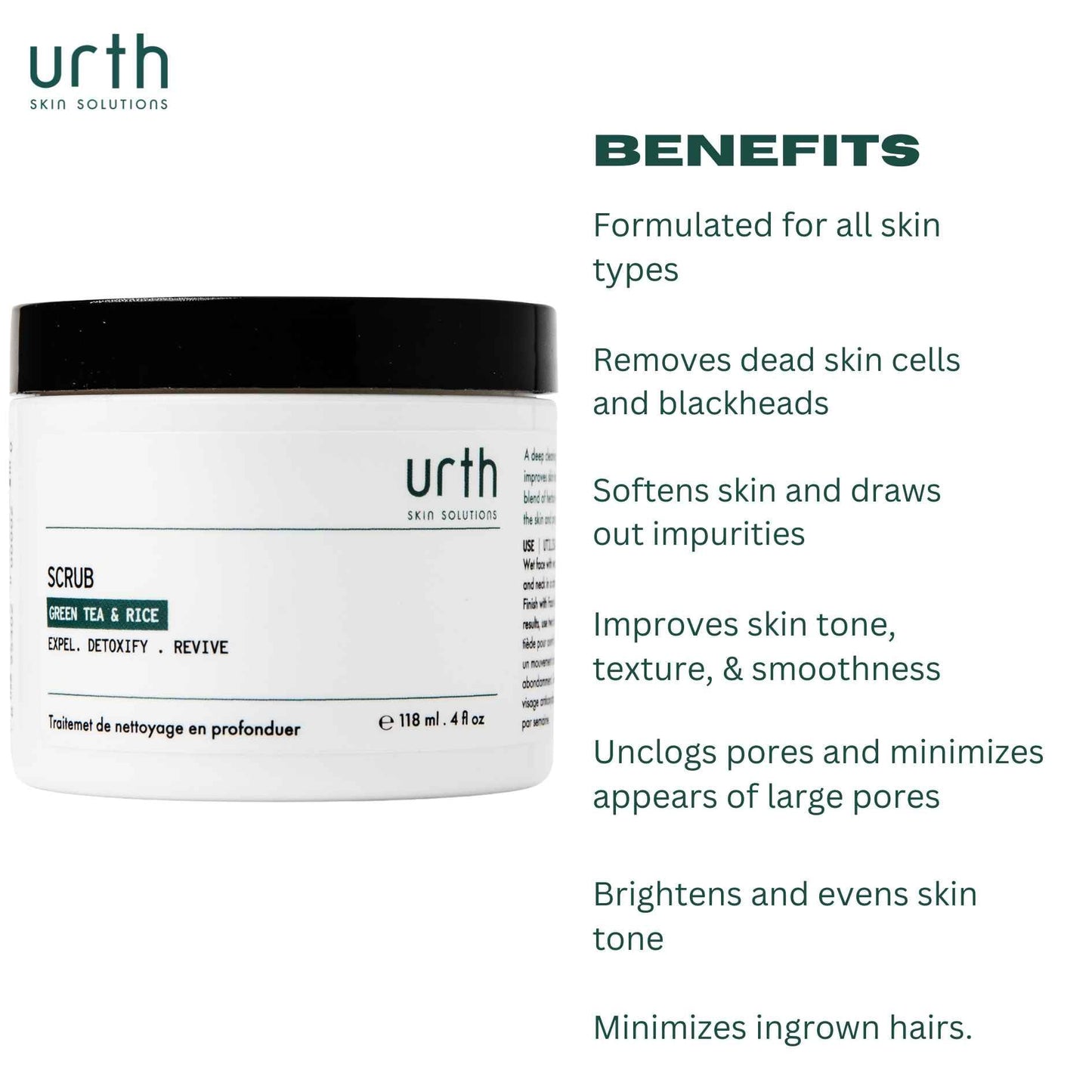 Urth Men's Exfoliating Face Scrub with Green Tea & Rice (4 oz), Deep Cleansing, Minimizes Blackheads, Smooths Skin, Daily Facial Scrub for Sensitive